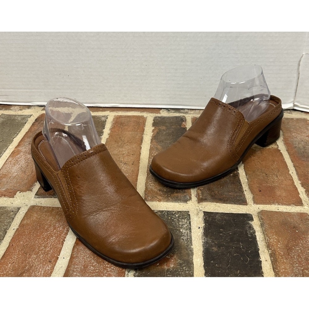 Naturalizer Brown Leather Mules Slip On Heels Clogs Shoes Comfort Women's 7.5